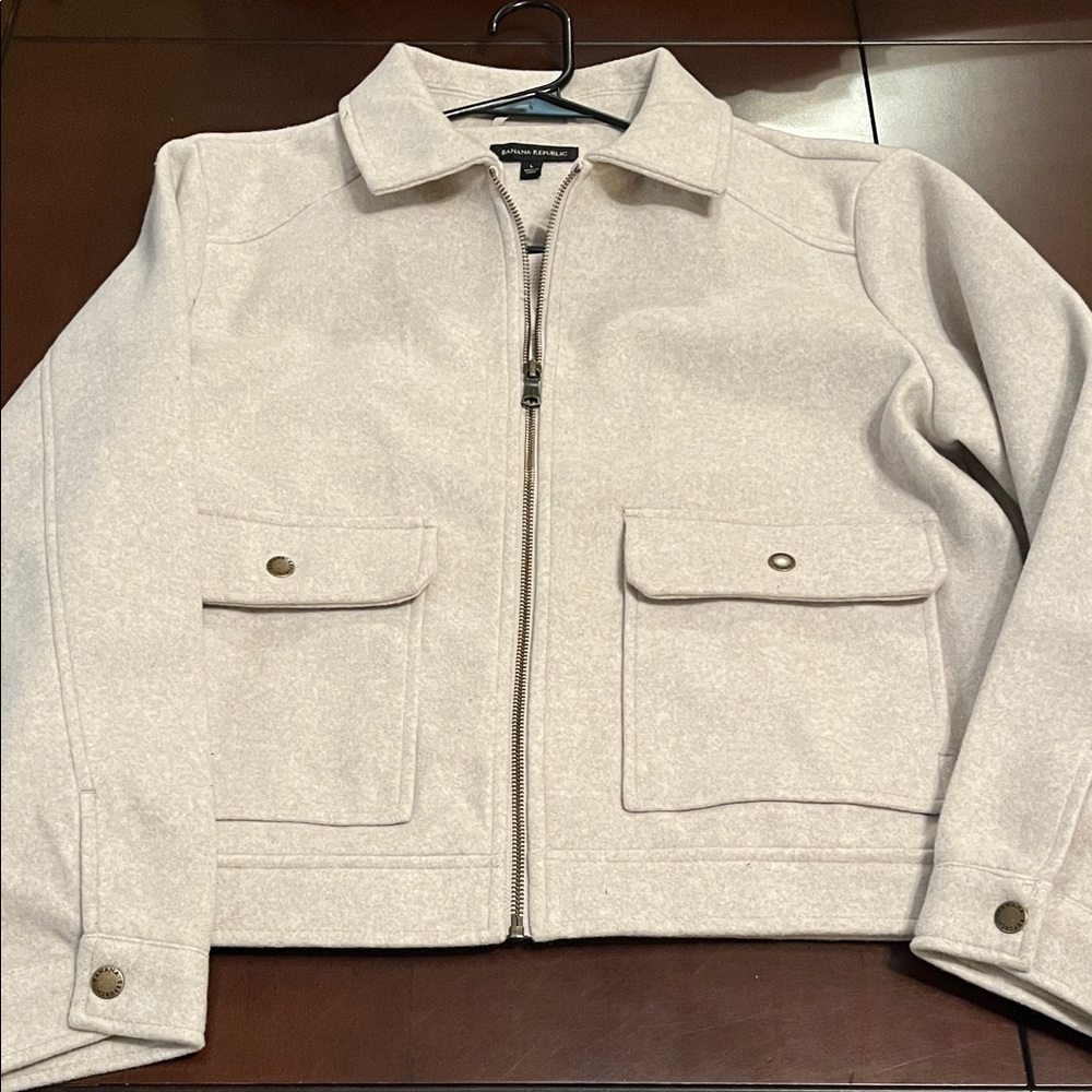 Banana Republic Light Beige Wool-Blend Zip Front Jacket